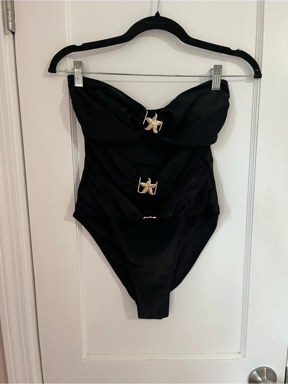 SHEIN Black Strapless Cutout One-Piece with Gold Starfish
